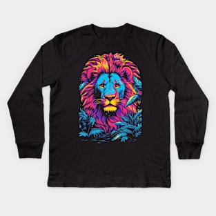 Flashy Neon Lion Kids Long Sleeve T-Shirt